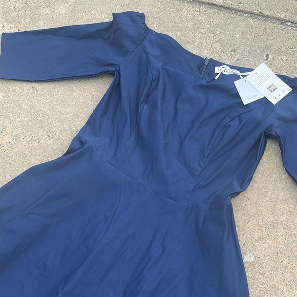 Grace Karin 3/4 Sleeve Off Shoulder Pleated Fit & Flare A-Line Dress Navy Large - Picture 5 of 5